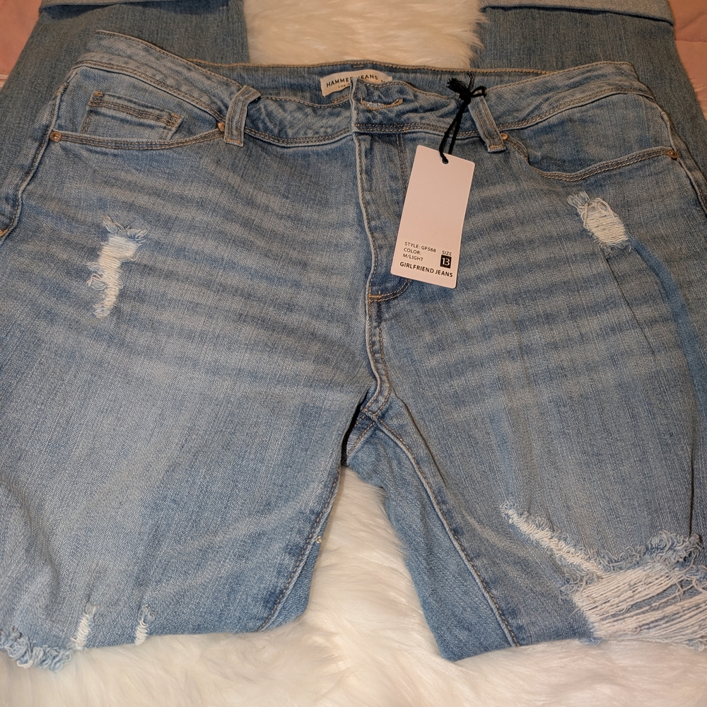 Hammer Blue Girlfriend Jeans Distressed Casual Style, Size 13